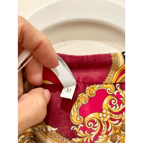 NWT Imperial Printed Silky Faux Wrap Midi Dress Burgundy/Yellow/Black Women's L - Picture 4 of 5